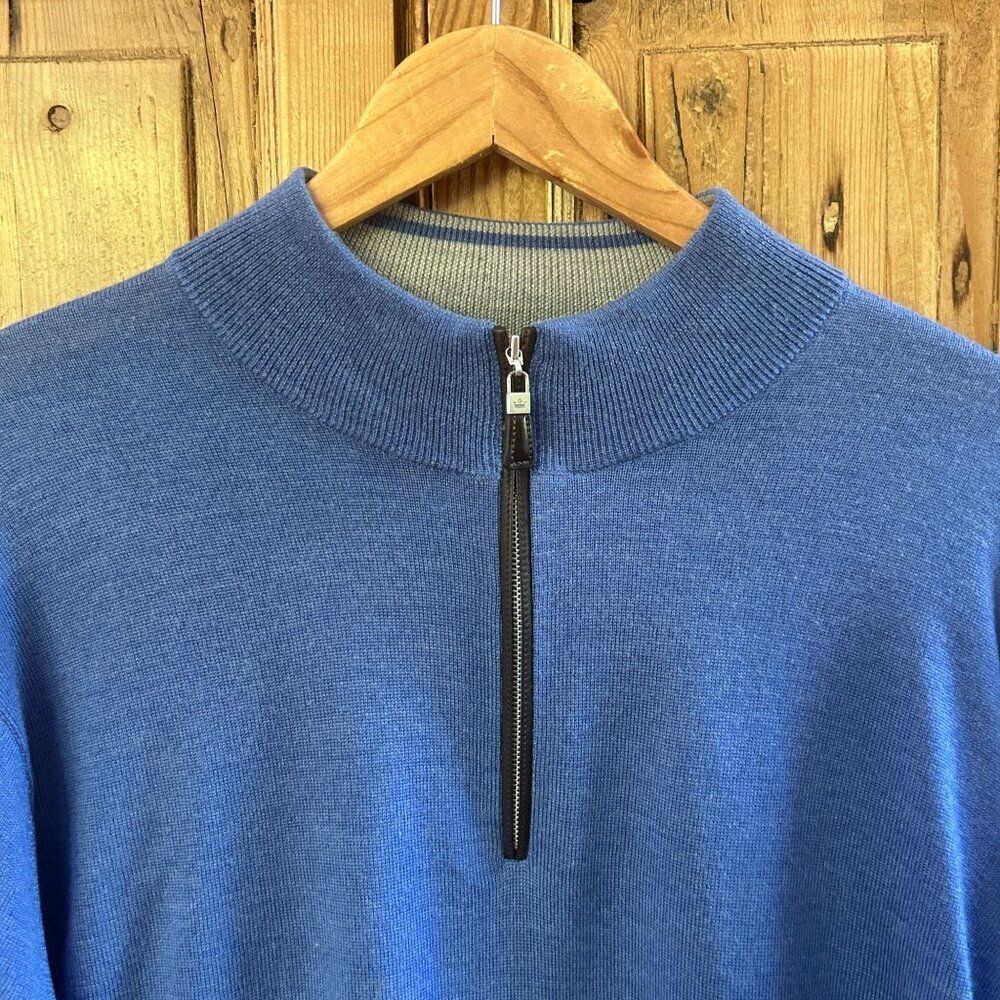 Peter Millar XL Sweater Men’s Blue 1/4 Zip Pullover Long Sleeve Merino Wool Silk - Picture 2 of 11